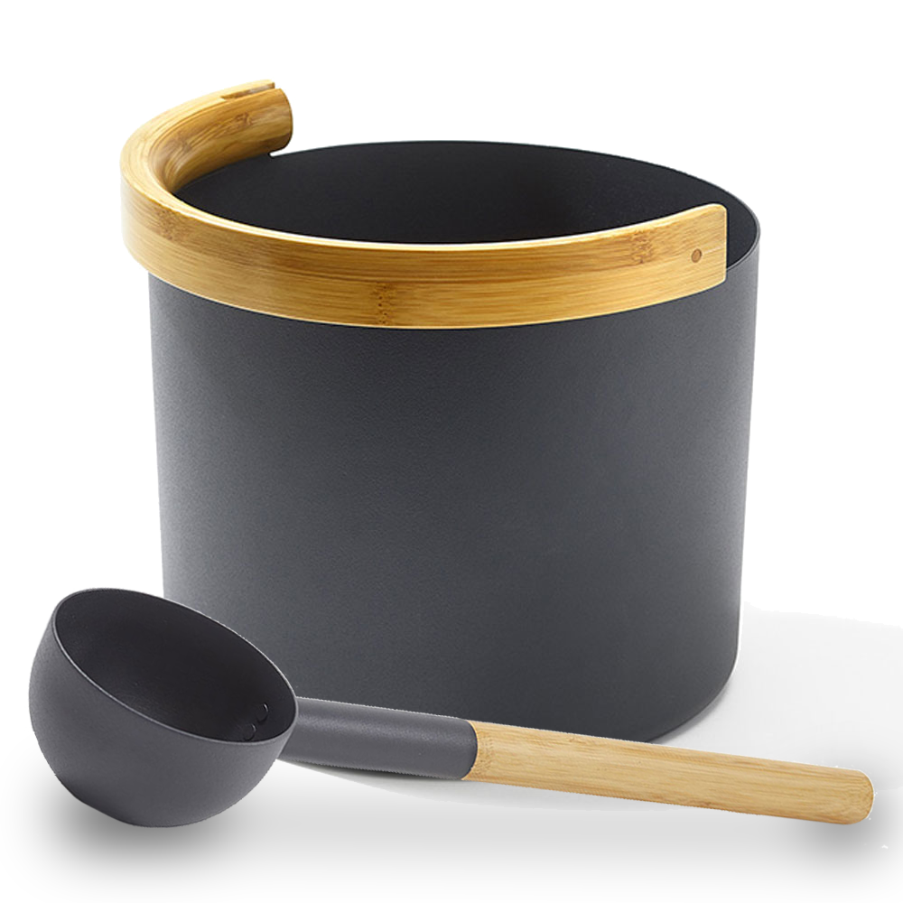 Kolo Sauna Bucket & Ladle - Curved Handle - Black