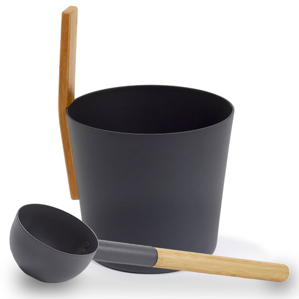 Kolo Sauna Bucket & Ladle - Straight Handle - Black