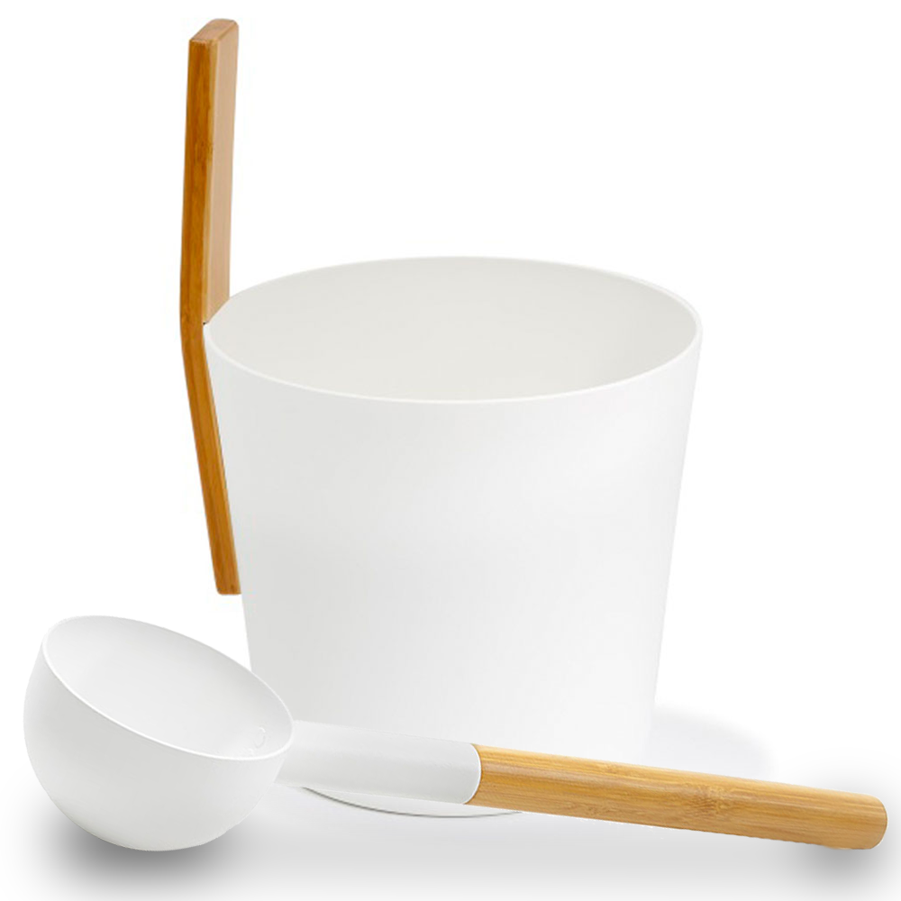 Kolo Sauna Bucket & Ladle - Straight Handle - White